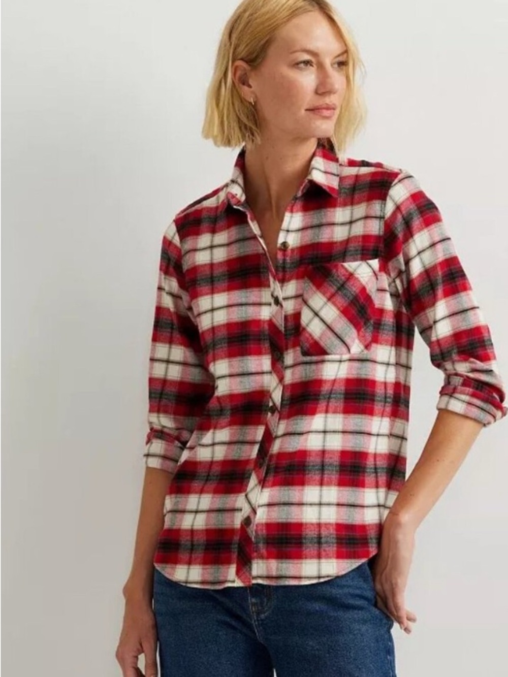 Eddie Bauer Women’s Field Flex Cardinal Red Flannel Shirt NWT